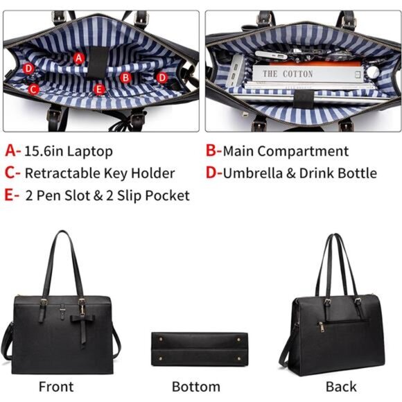 Keyli 4pc Sets Laptop Bag for Women Large Leather Laptop Briefcase with USB - Picture 2 of 7